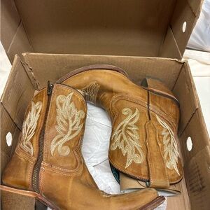 Brown Embroidered Ankle Boots